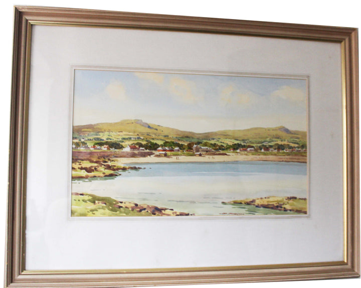 Framed Ballygally Beach watercolour painting by Irish artist Samuel McLarnon