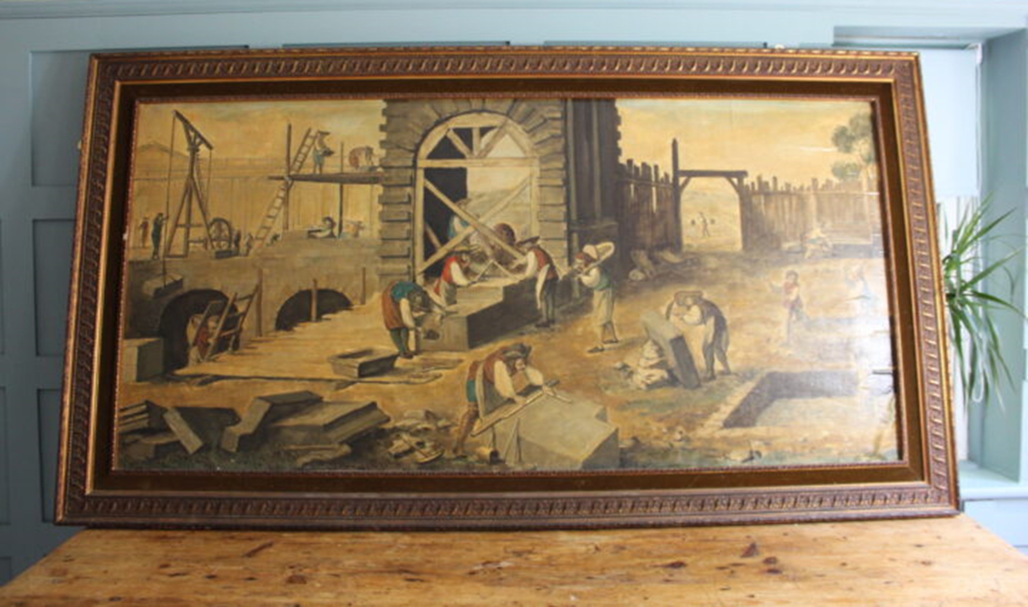 French 18th-century painting of stonemasons at work Sussex