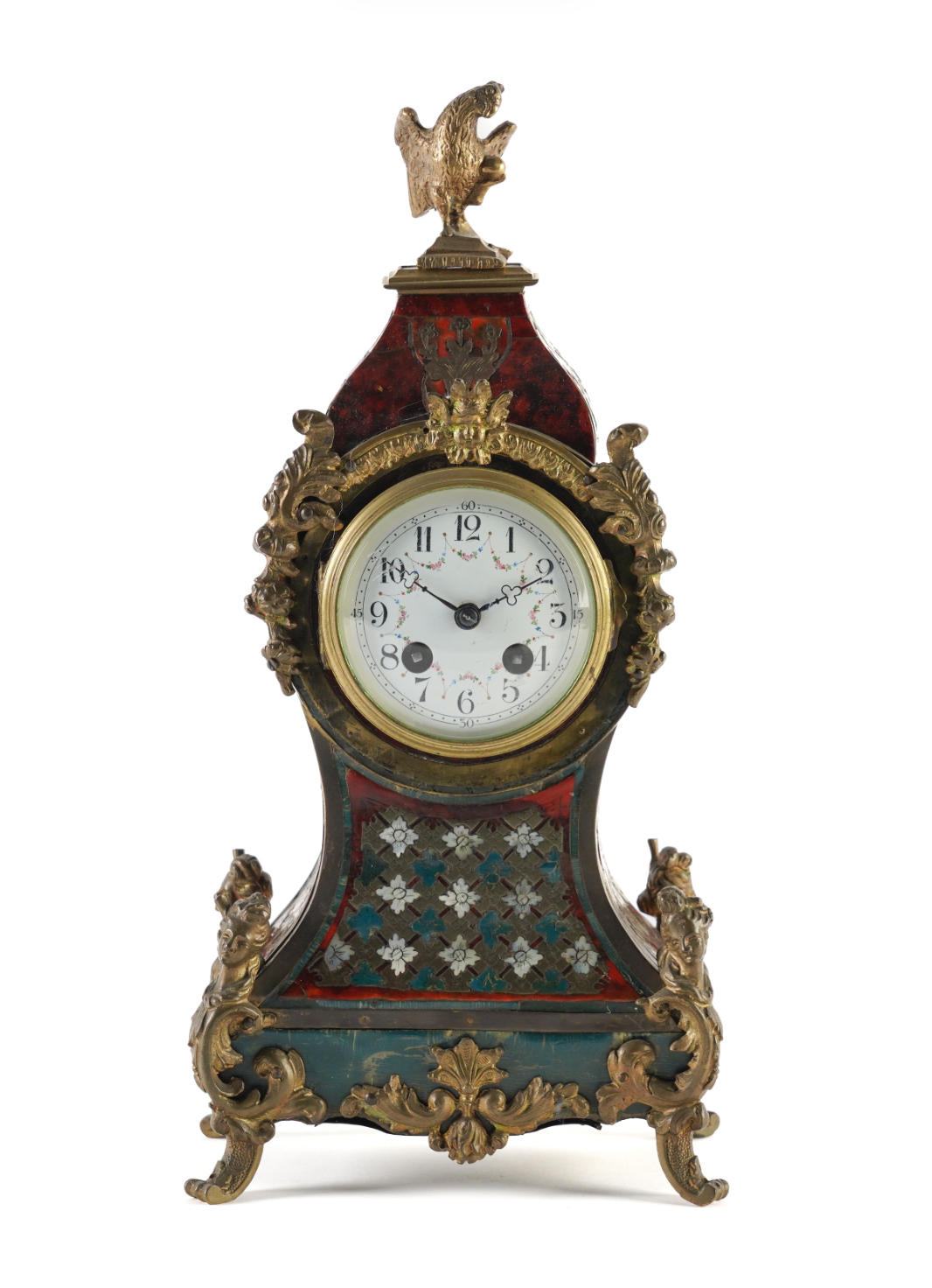 French Mantle clock Inlaid Tortoiseshell close up