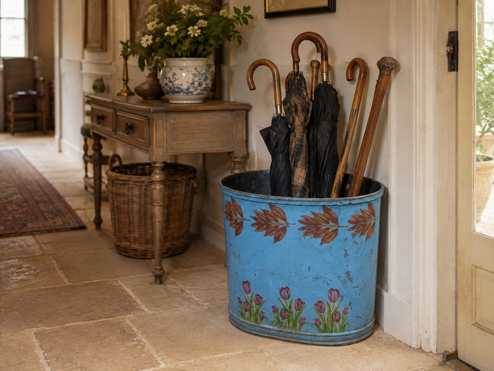 Zinc-lined interior of an early 20th century French painted oval jardiniere