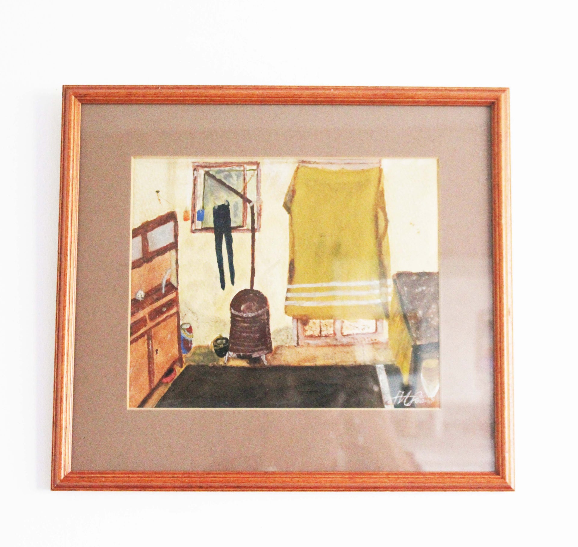 Mid-century Spanish artwork featuring a home interior