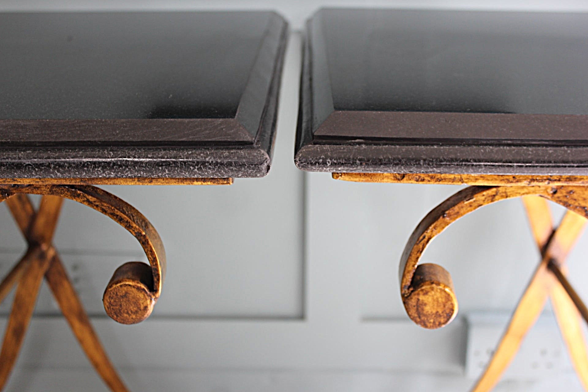 High-end John Richard side tables with unique Granite veining, perfect for luxury interiors and statement furniture pieces available to purchase in Sussex England