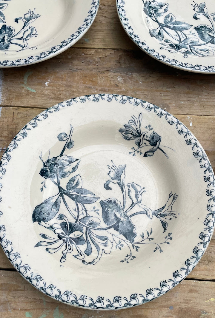 Honeysuckle French Soup Bowls Antique Blue and white 