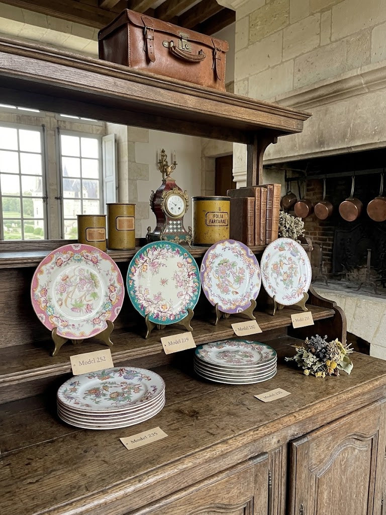 Vintage Sarreguemines Minton French Faience Tea Plates  – Chinoiserie Bird & Botanical Pattern #252 (Set of 8) (Copy) (Copy)