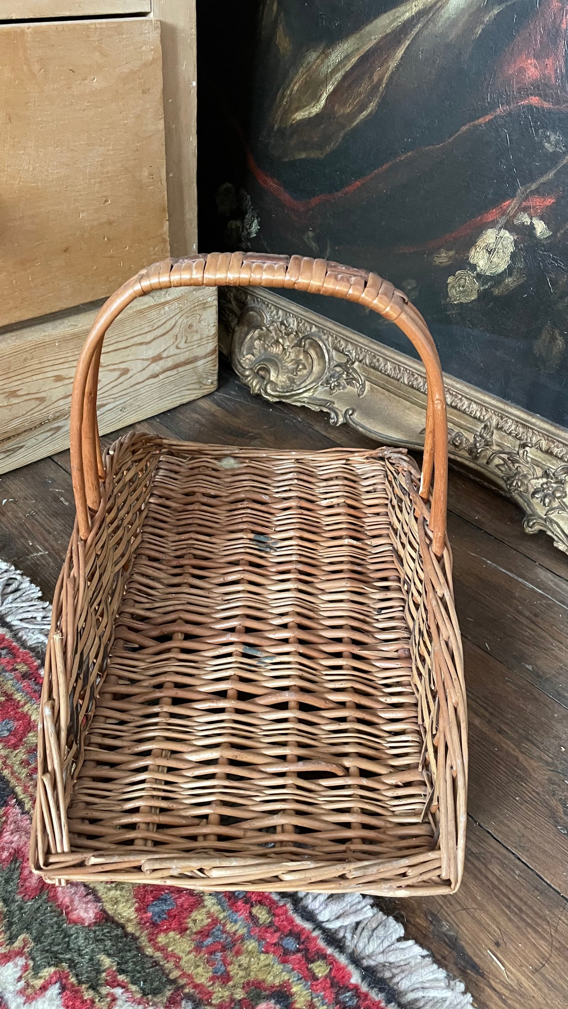 Vintage French Rattan Flower Basket
