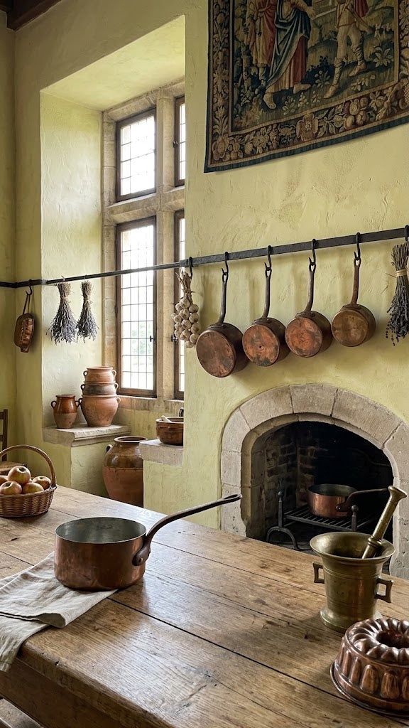 Set of 4 Vintage French Copper Saucepans / Heavy Gauge / Cast Iron Handles