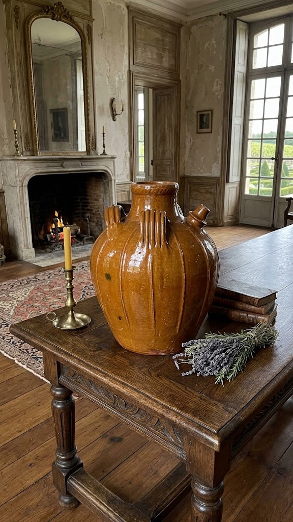 Antique French Glazed Terracotta Walnut Oil Jar (Cruche à Huile de Noix / Mélard)