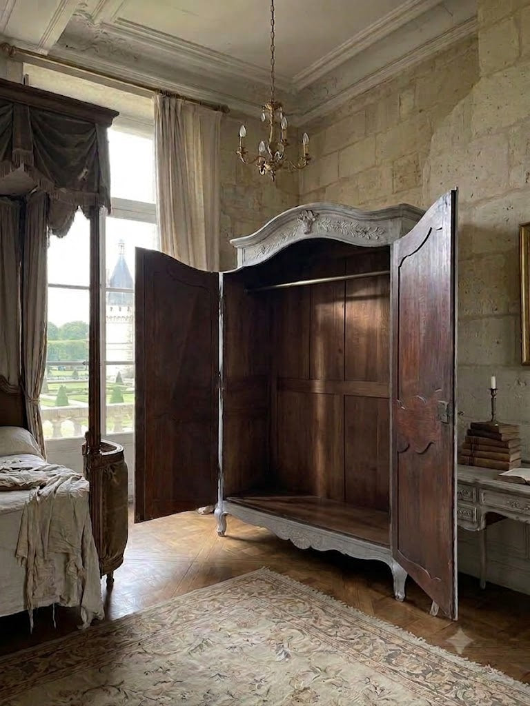 A 19th Century French Carved Blue Painted Armoire / Wardrobe