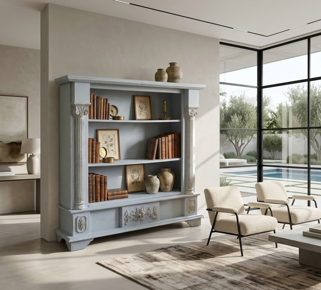 Vintage Distressed Bookcase in Pale Blue