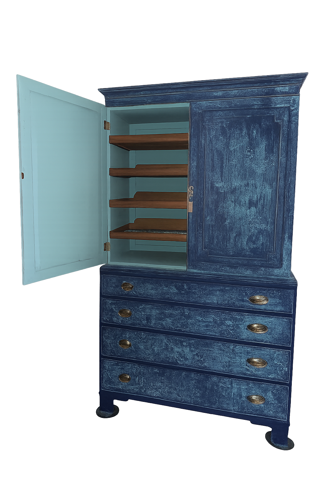 Antique 19th Century Regency Painted Linen Press Blue