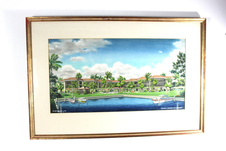 Luxury_Florida_living_room_with_vintage_architectural_presentation_paintings