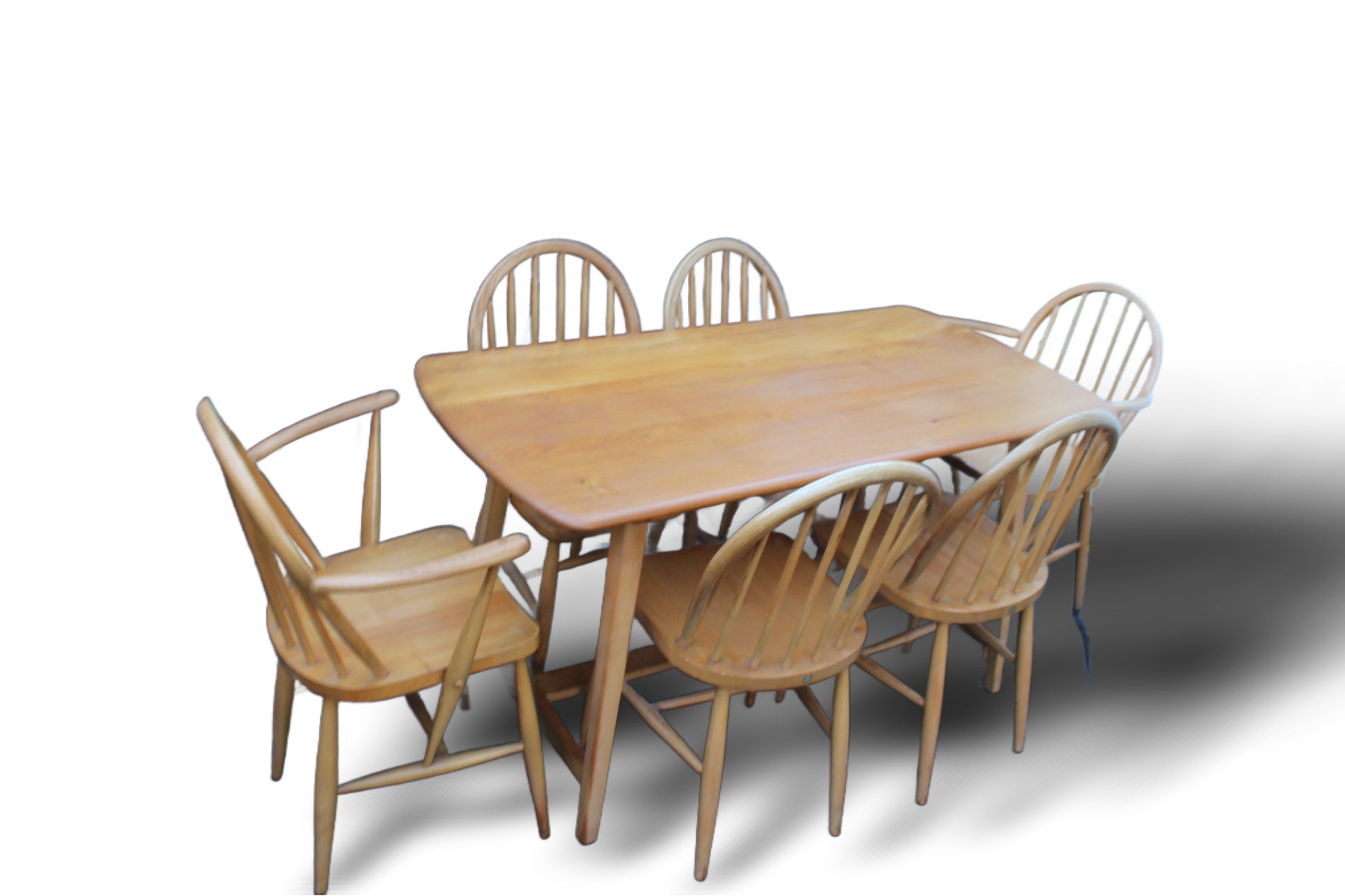 Mid-Century Modern Ercol dining table chairs plus extension