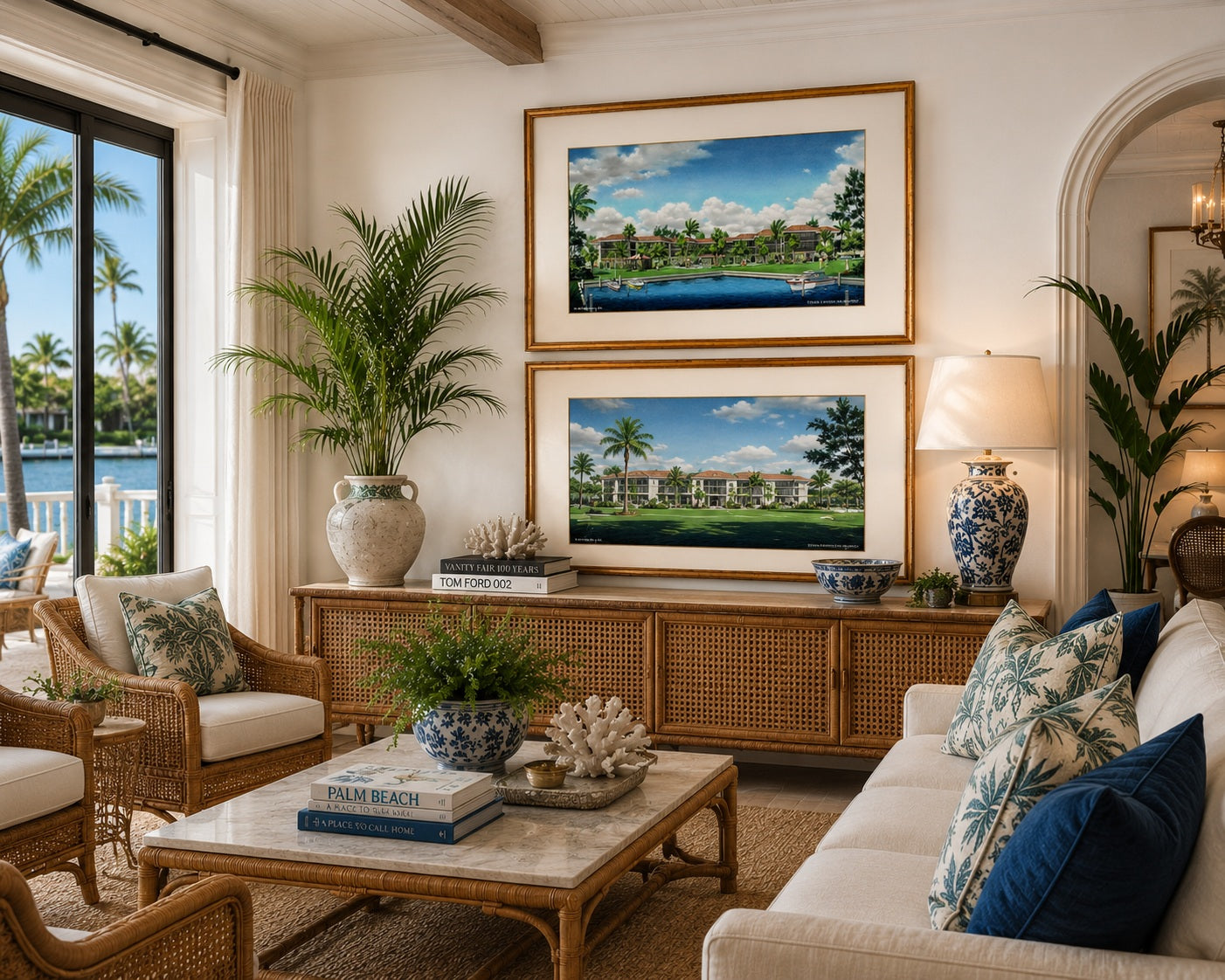 Mid-century-Florida-architecturalpresentationartstyledinluxurywaterfrontinterior