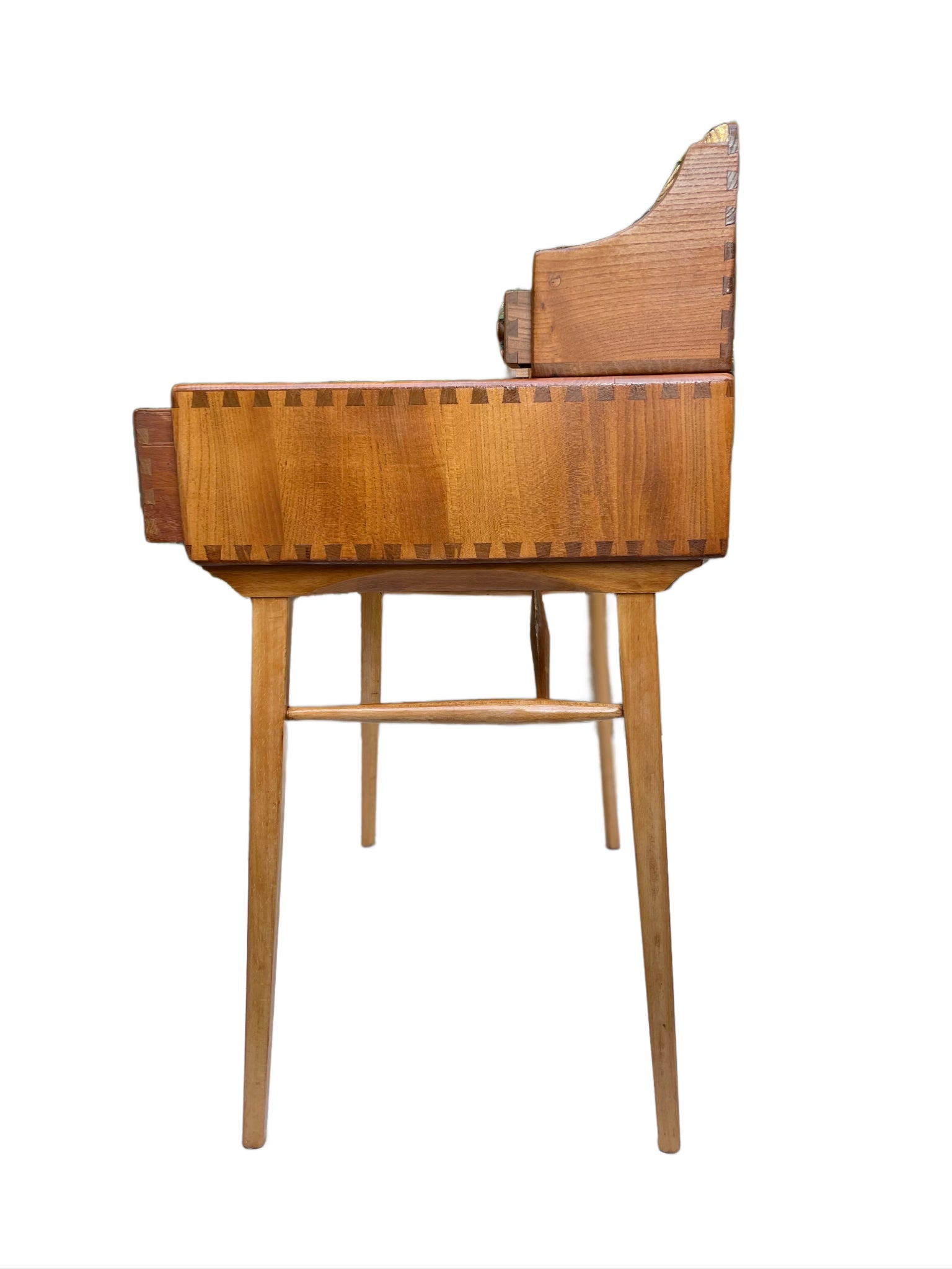 Mid century Ercol Model 439 desk, elm top with beech legs