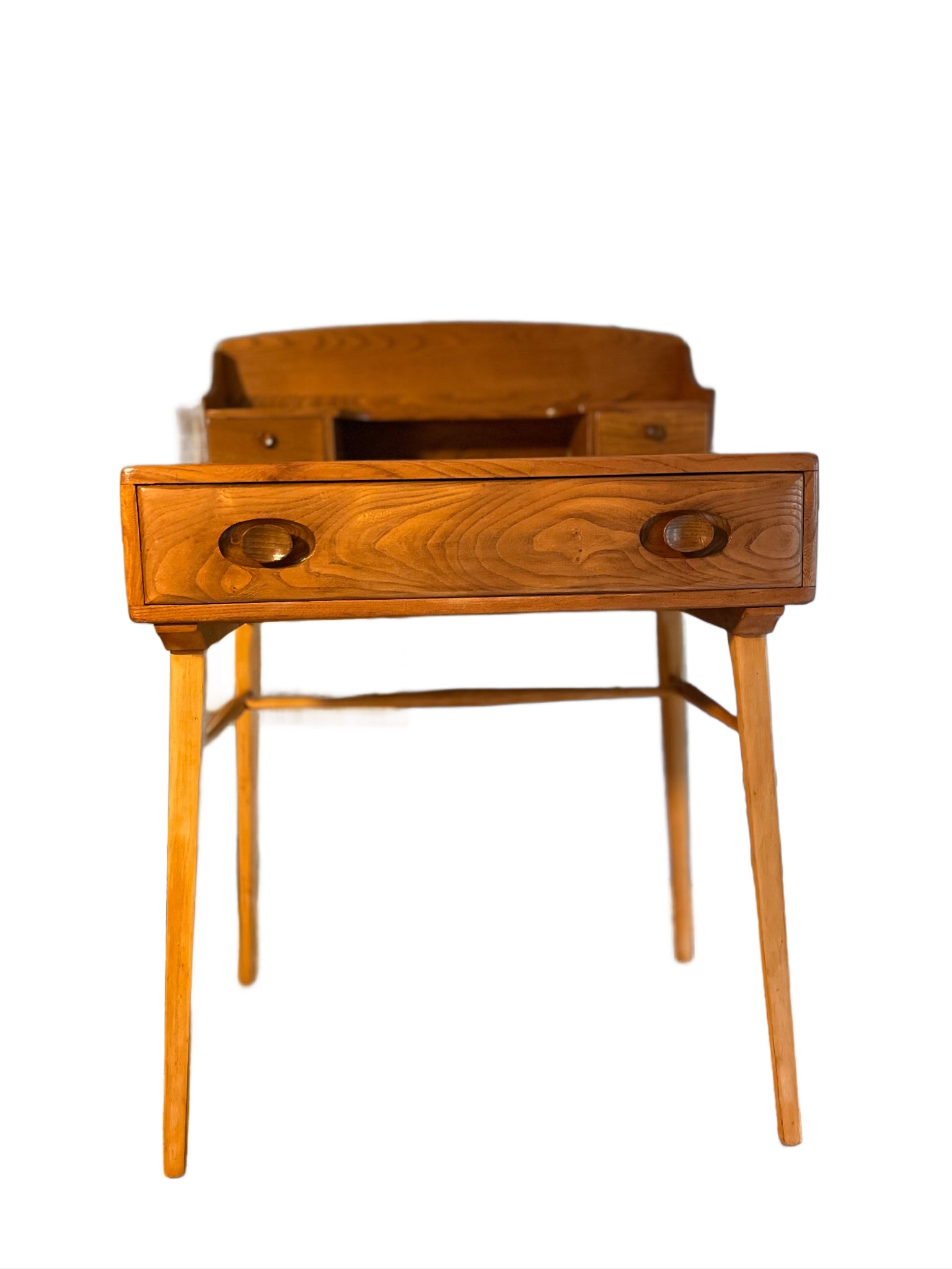 Mid century modern Ercol desk in elm and beech wood FRONT