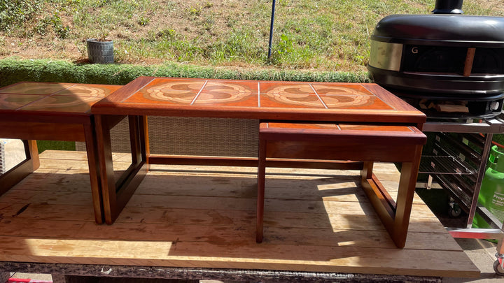 Mid century tiled nest of tables side view