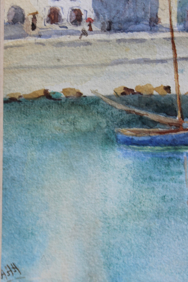 Original vintage watercolor of Portofino, Italy