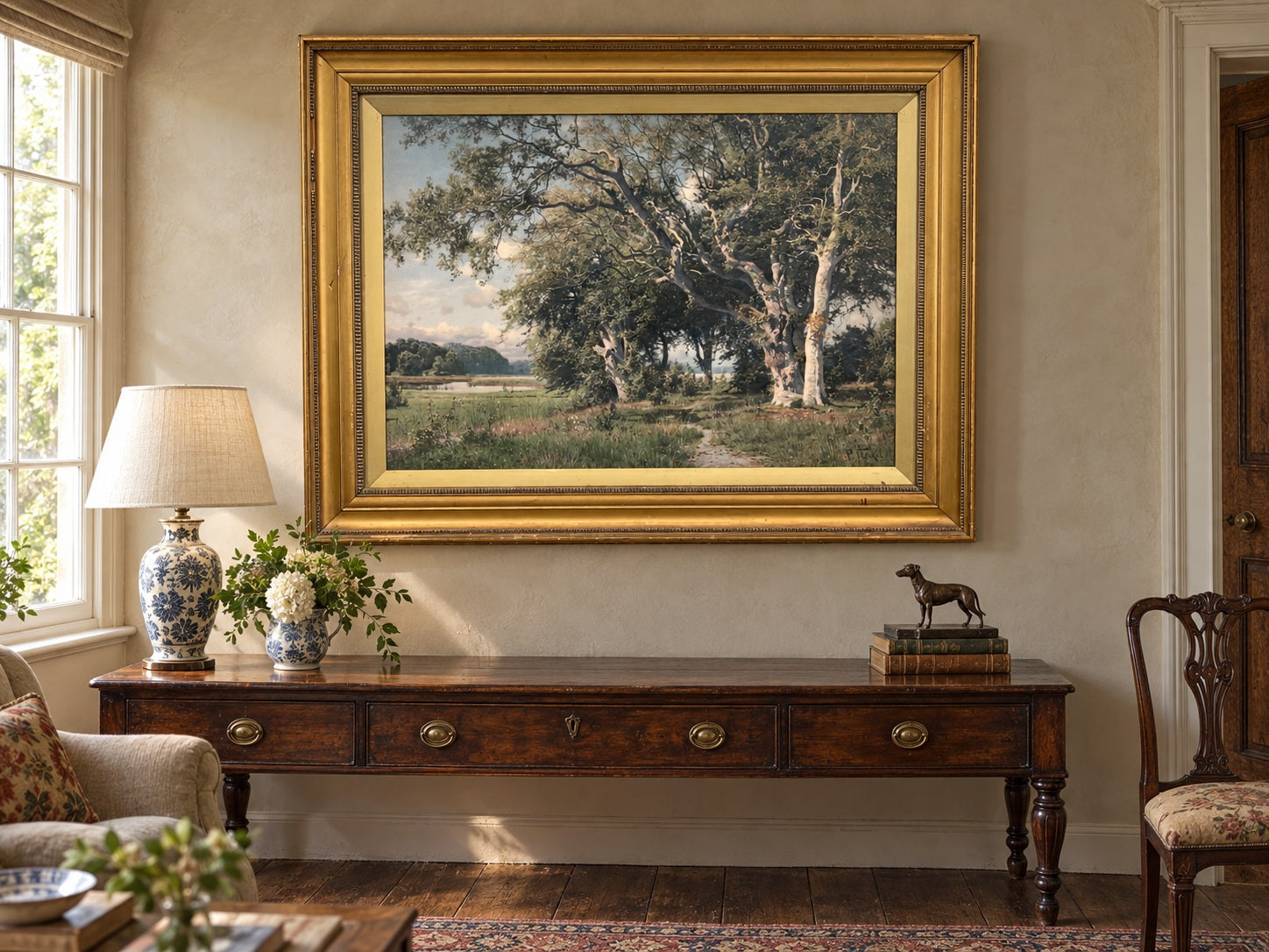 ower edge of the substantial gilt frame surrounding the monumental Paul Flickel print