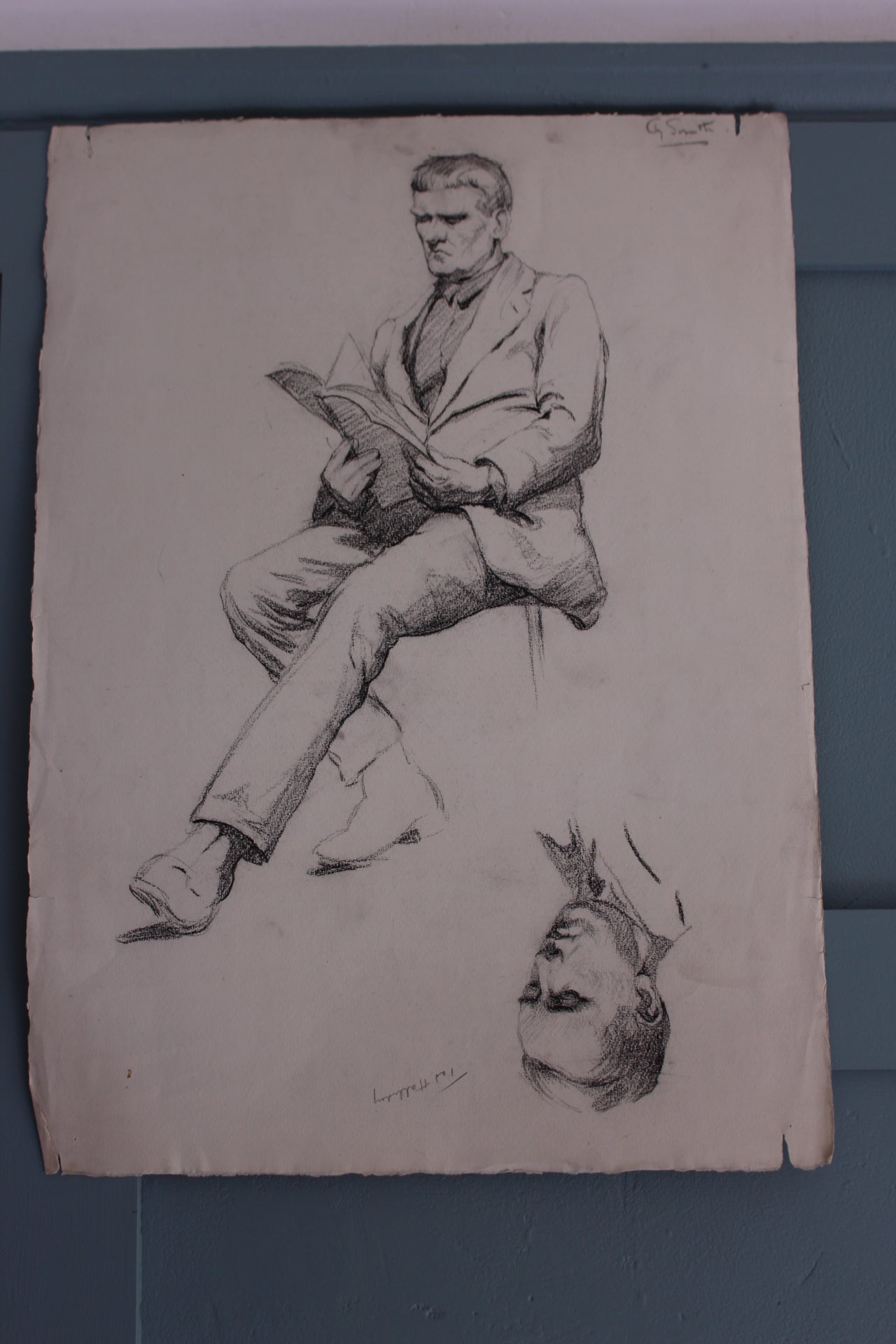 Antique pencil Portrait of Ted Halliday