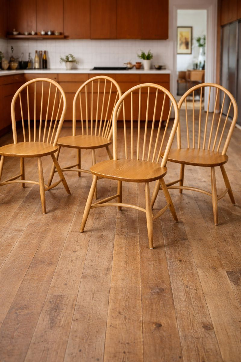 Rare_vintage_Model_909_Ercol_dining_room_chairs in a kitchen setting
