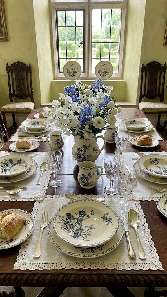 Set of 6 Antique French Gien 'Chevrefeuille' Terre de Fer Soup Bowls