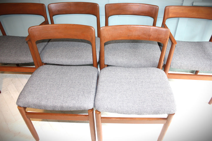 Set of six Fonseca dining chairs by John Herbert for A Younger – upholstered in grey tweed