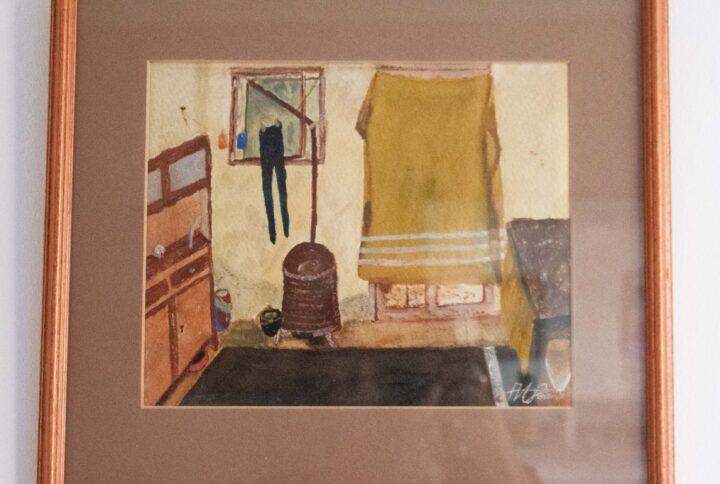 Spanish interior scene Watercolour Vintage Midcentury Sussex