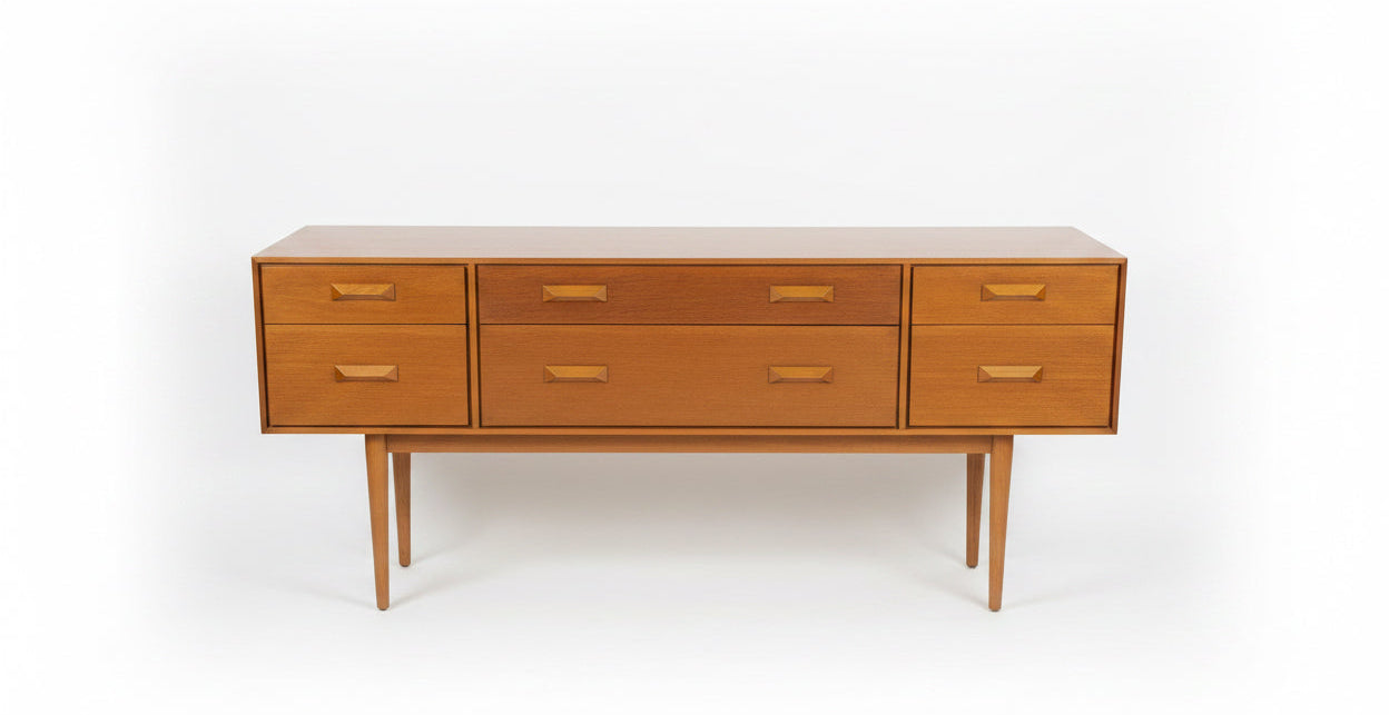 stag vintage sideboard 6 drawer front view oak with beech legs