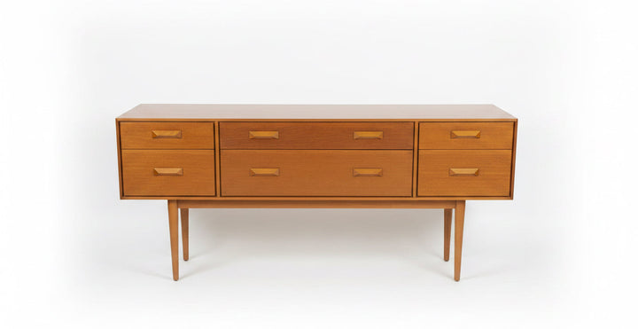 stag vintage sideboard 6 drawer front view oak with beech legs