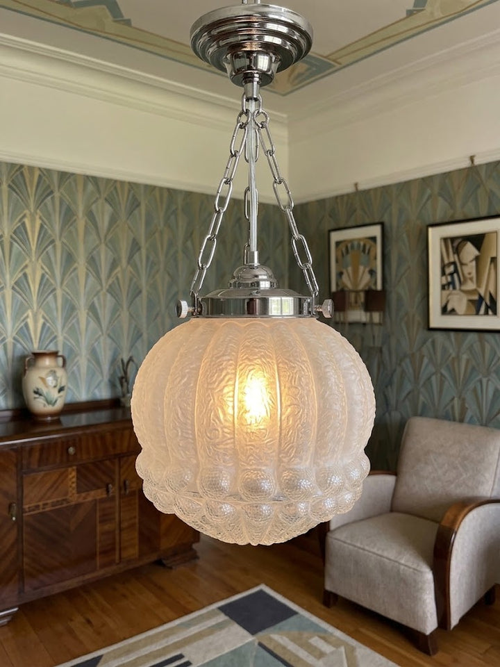 Vintage Art Deco Frosted Pressed Glass Globe Light Shade