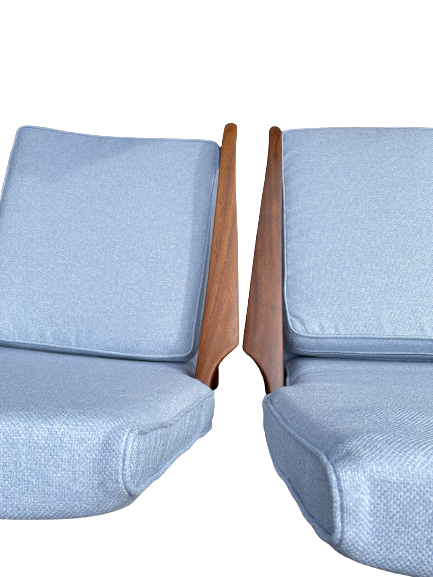Vintage Danish Lounge Chair with Light Blue Wool Upholstery