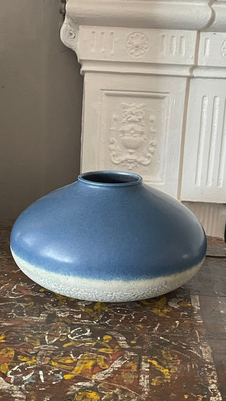 Vintage West German Blue Fat Lava Vase Close up