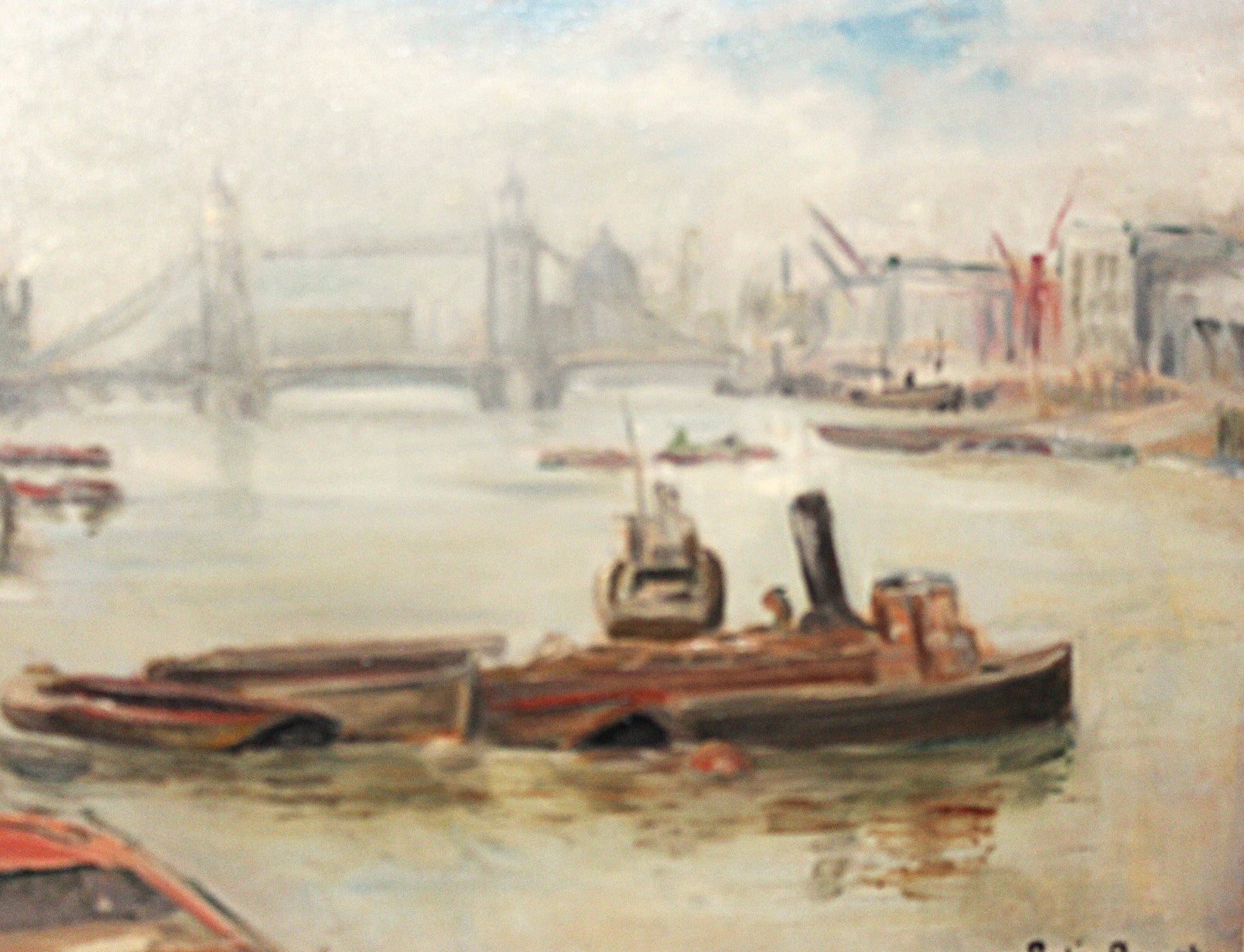 Pauline Boumphrey tug boats on the river Thames  painting