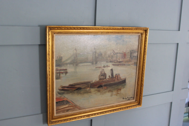 Vintage Thames tugboats painting