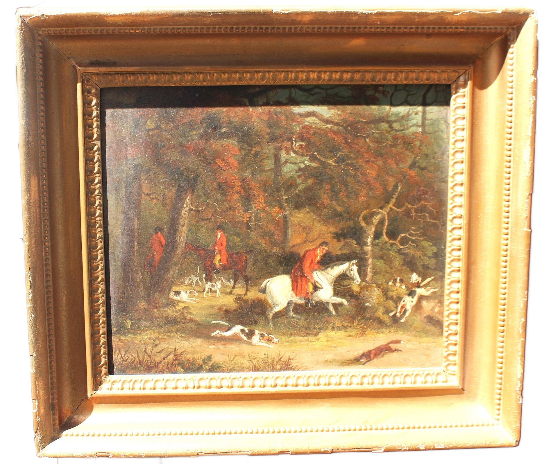 Early 19th Century English School Fox Hunting Oil Painting