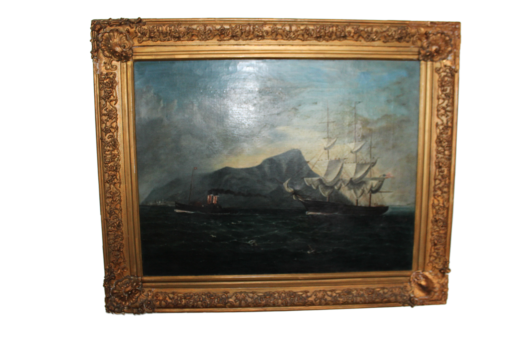 coastal_interior_wall_art_vintage_ship_painting_gilt_frame