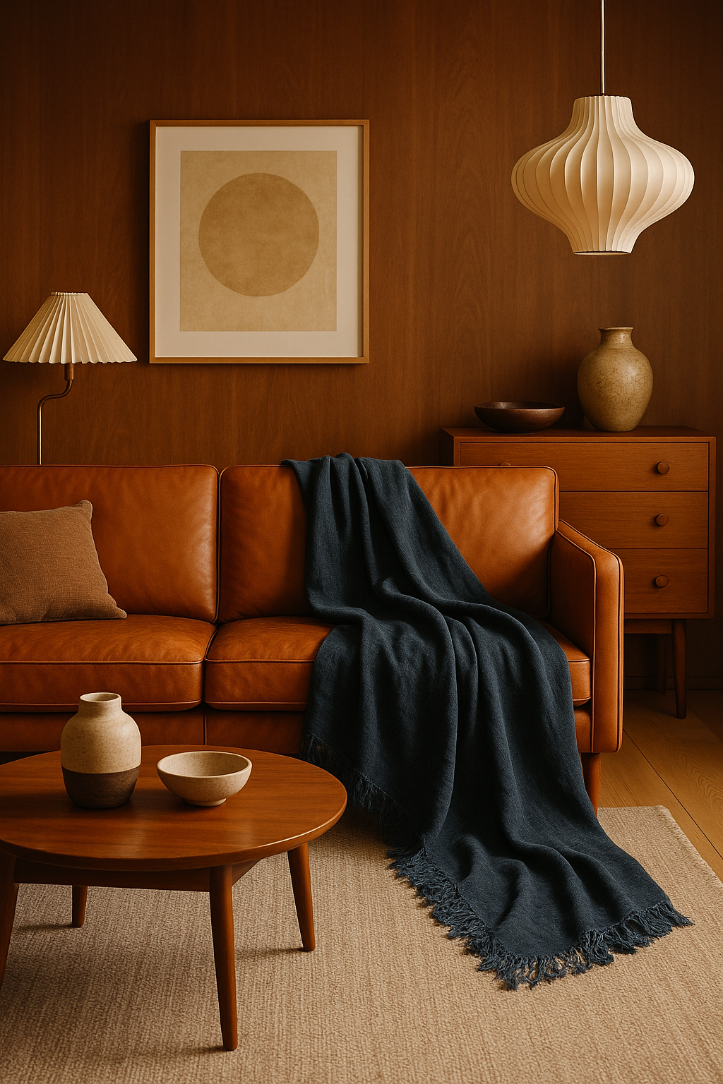 HIMLA Hannelin navy linen throw draped over a sofa