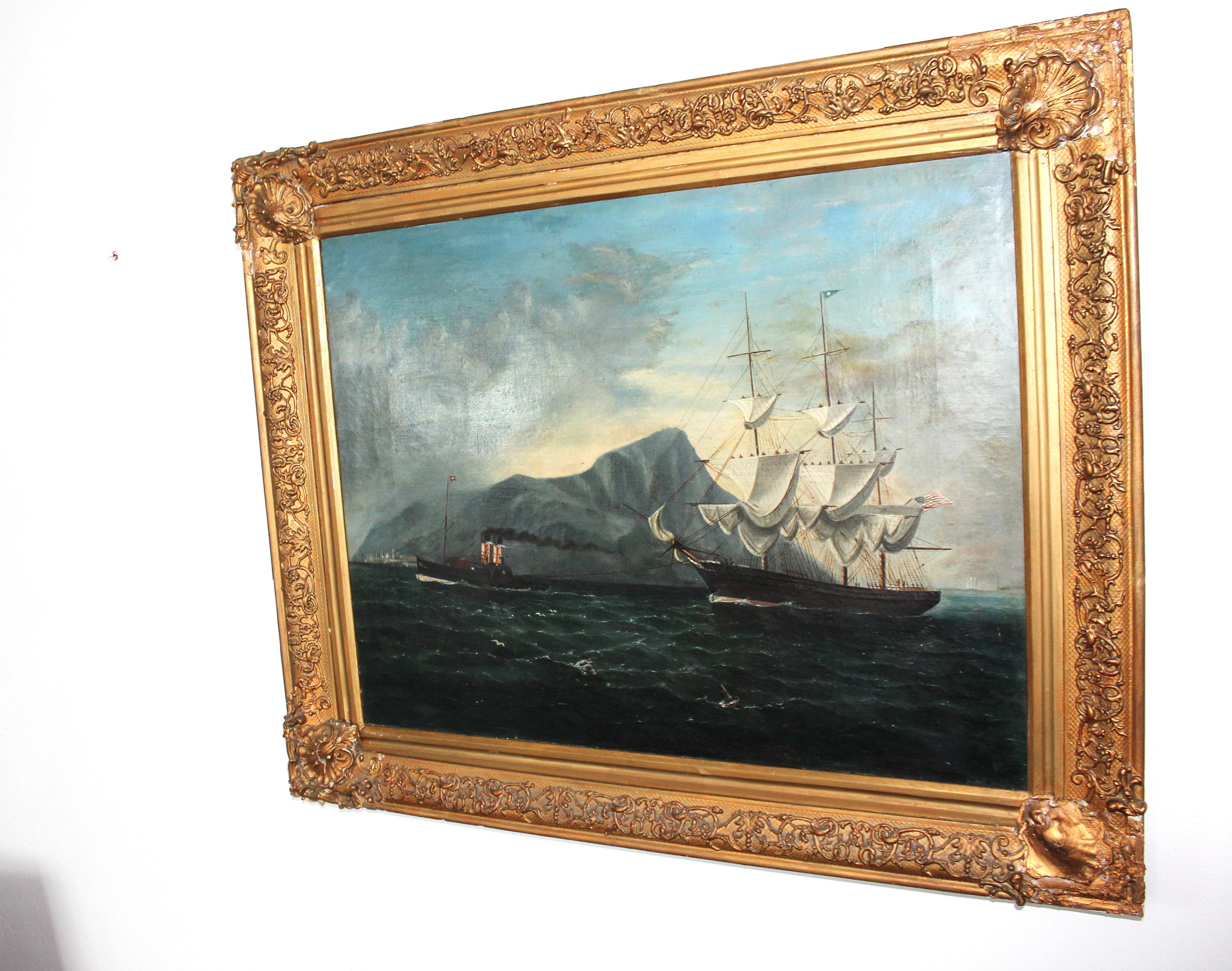 maritime_painting_stars_and_stripes_ship_at_sea_antique_artwork