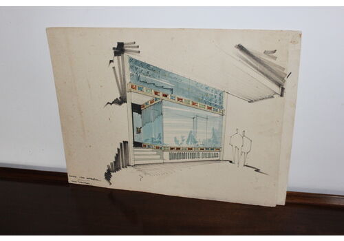 Vintage Midcentury Italian Architecure Drawing