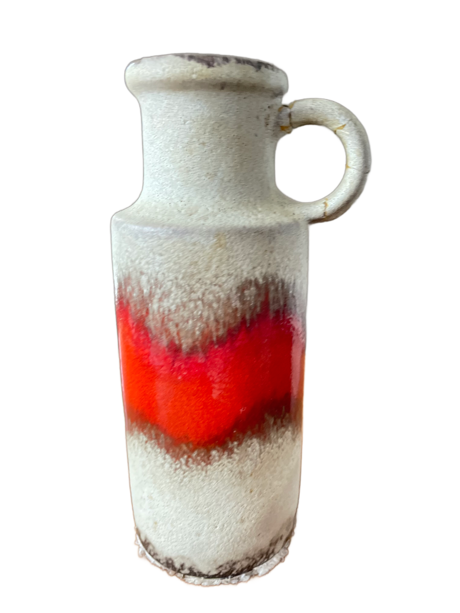 Mid-Century West German Lava Glaze Pottery Vase  Red Flame