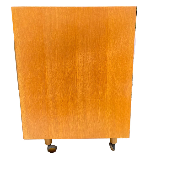 stag oak 3 drawer chest of drawers side view