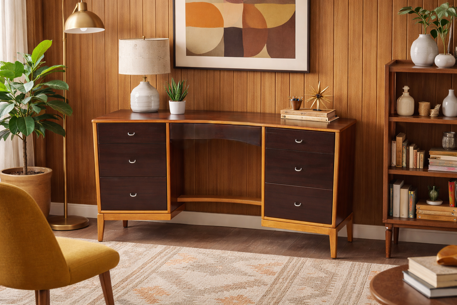 Mid Century Stag Concave Desk designed by John and Syvia Reid