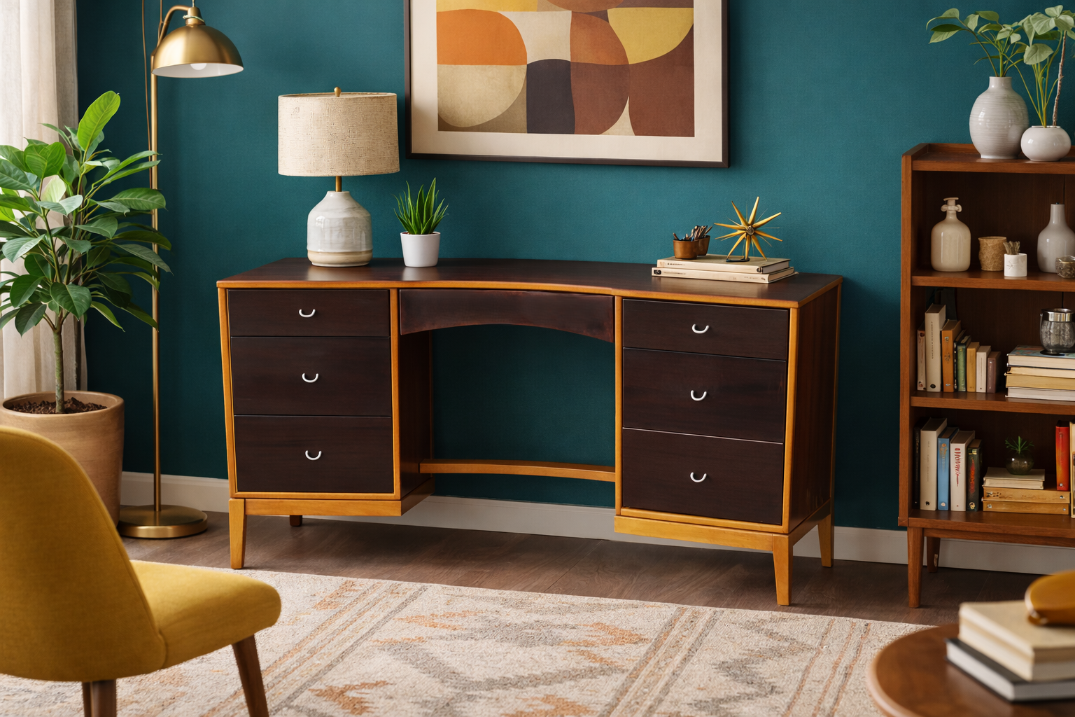 Mid Century Stag Concave Desk designed by John and Syvia Reid