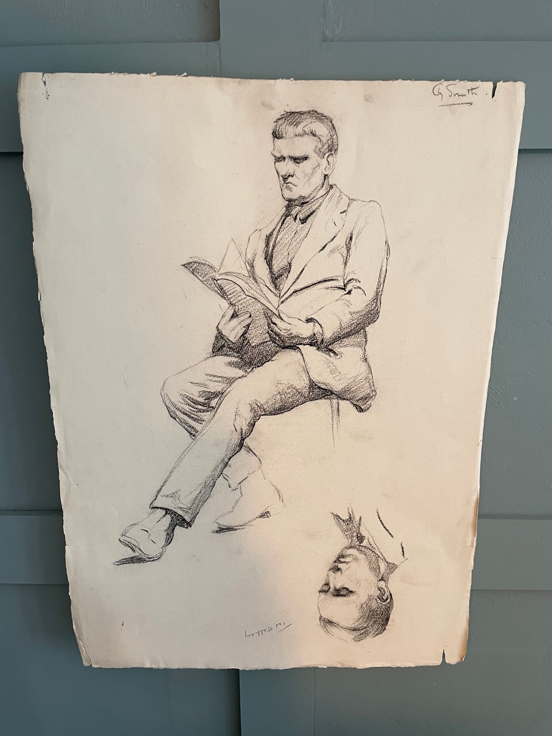 Antique pencil Portrait of Ted Halliday