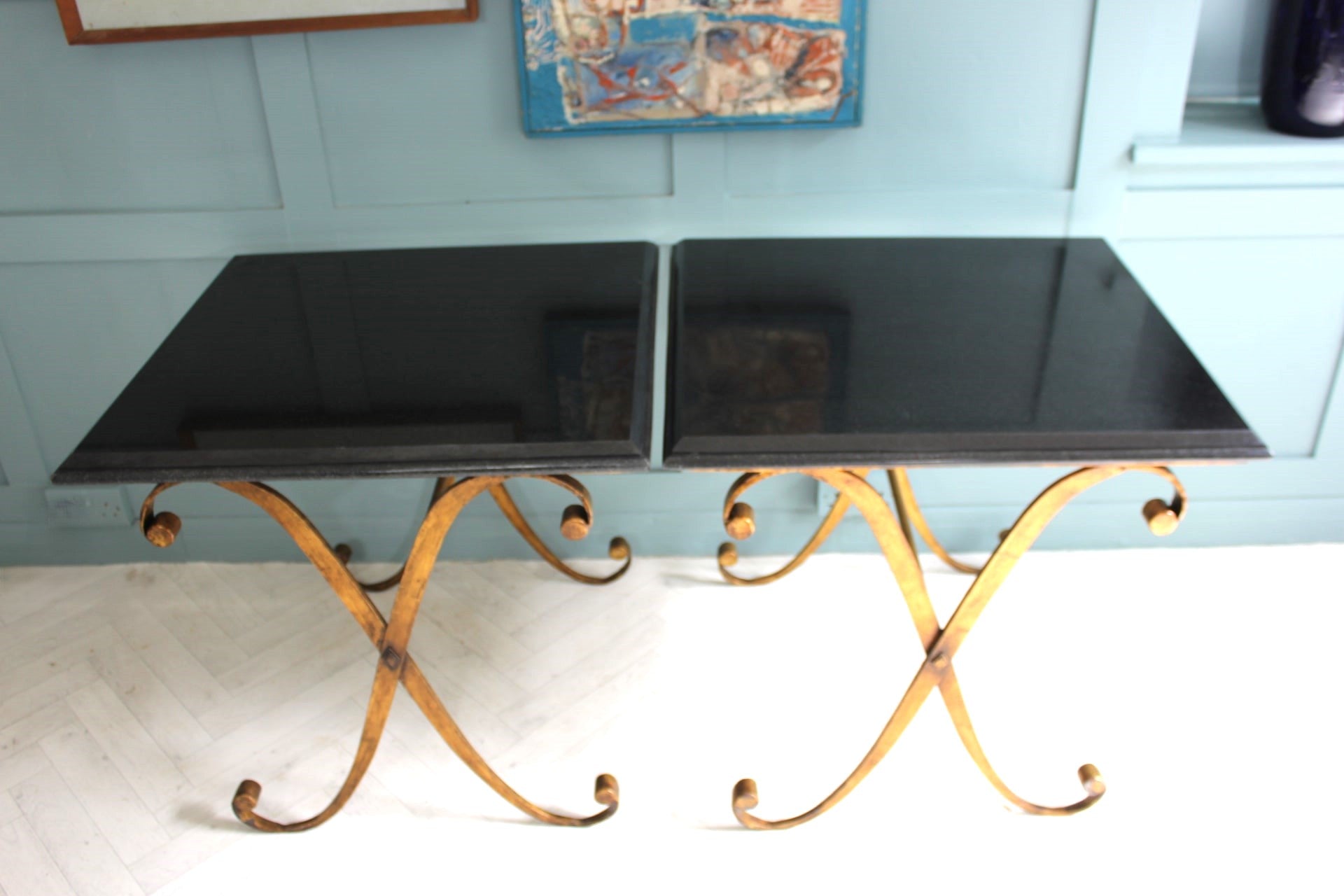 John Richard pair of Granite gilt metal side tables