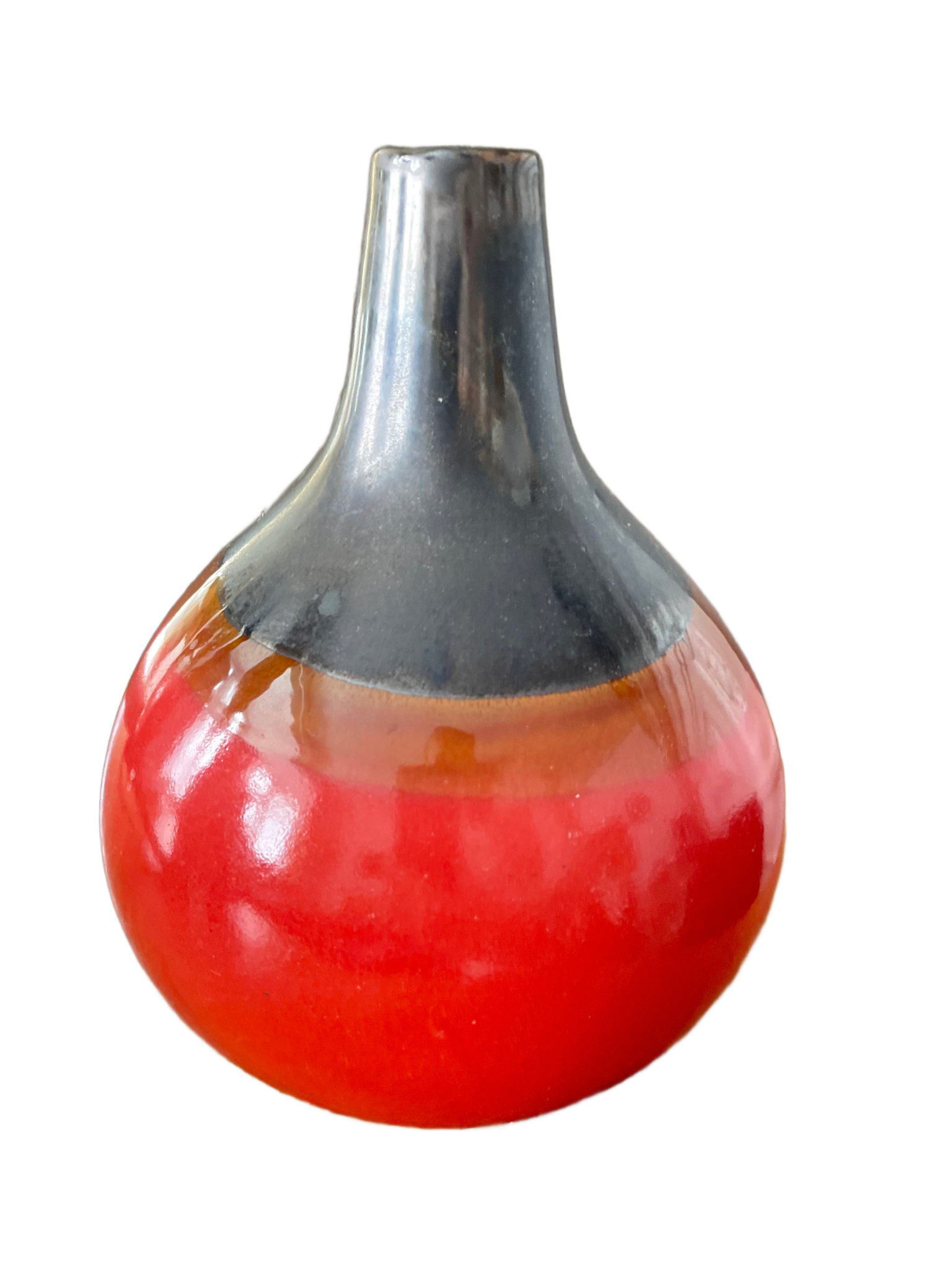 Vintage Red and Black Glazed Ceramic Vase – Mid-Century Studio Pottery